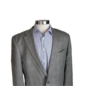Ralph Lauren Taupe Cream Check 2-Button Silk 52% & Wool 48% Suit Jacket Sz 44XL